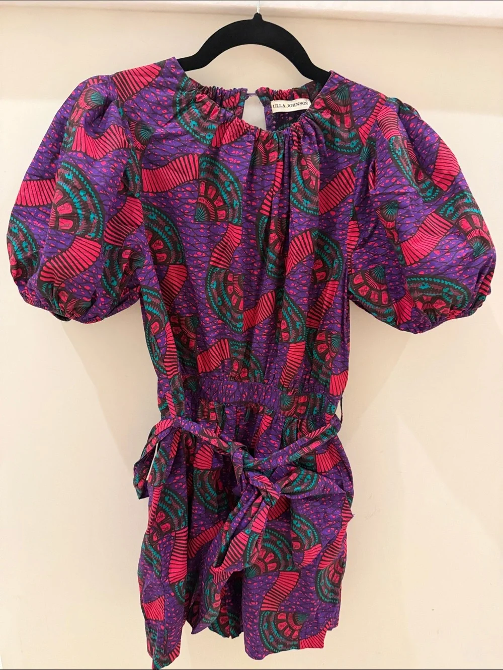 Ulla Johnson Purple & Pink Patterned Romper with Belt - size 4